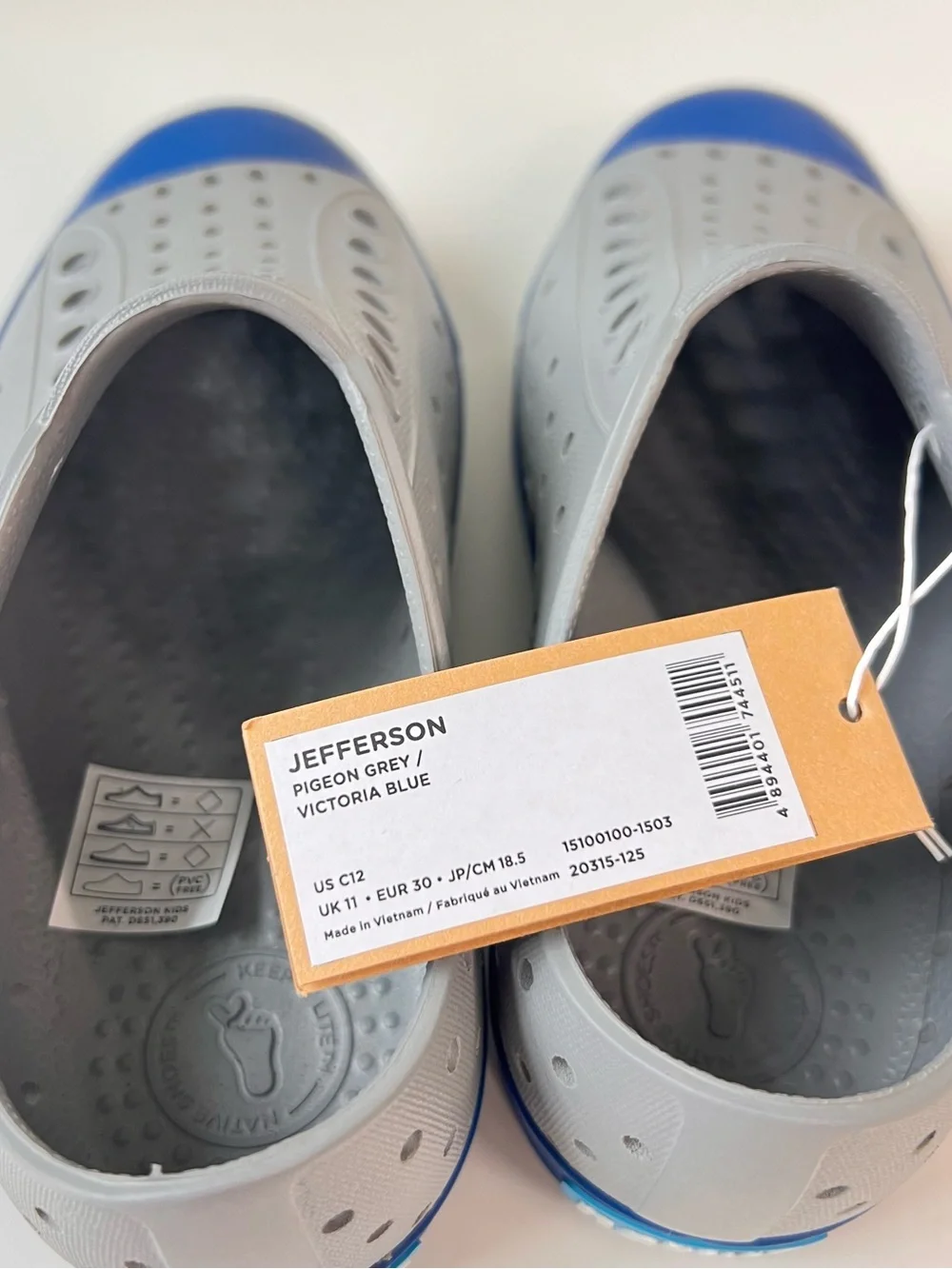 NWT Native Shoes Jefferson Kids C12 Grey Blue Shoes